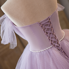 Vestido largo de fiesta de tul morado claro para dulces 16