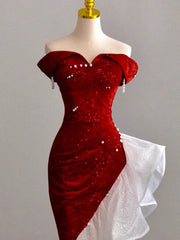 Lovely Wine Red High Low Mermaid Party Dress