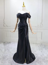 Black Mermaid Satin Off Shoulder Lace-up Prom Dress