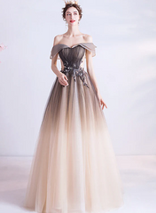 Beautiful Gradient Tulle with Lace Long Party Dresses