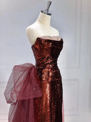 Wine Red Sequins and Tulle Mermaid Long Party Dress