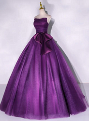Purple Scoop Tulle Ball Gown Formal Dresses