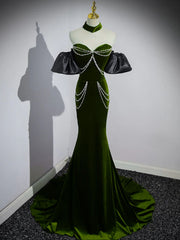 Green Velvet Sweetheart Mermaid Party Dress