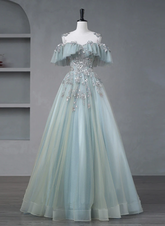 Beautiful Mint Blue Round Neckline Party Dress