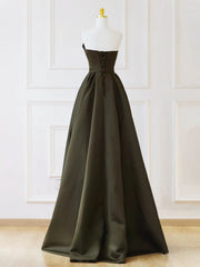 Vestido de fiesta de satén verde con escote en V y corte A hasta el suelo