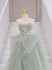 Vestido de fiesta largo de tul con escote en forma de A, color verde claro