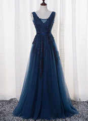 Vestido de dama de honor largo azul de corte A