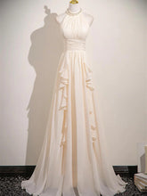 Light Champagne Halter Beaded A-line Prom Dress