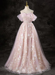 A-line Pink Lace and Tulle Sweetheart Party Dress