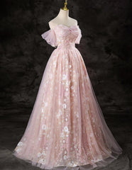 A-line Pink Lace and Tulle Sweetheart Party Dress
