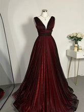 A-line Black and Red V-neckline Tulle Floor Length Party Dress