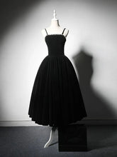 Black Tea Length Straps Velvet Party Dress