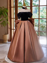 A-line Satin And Black Velvet Prom Dress