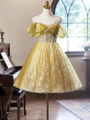 A-line Floral Tulle Knee Length Prom Dress