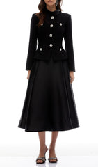 Jayna Embellished Black Peplum Midi Dress