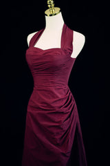 Vestido de fiesta largo con escote en forma de A, corte en A, color rojo vino