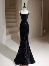 Black Sequins Mermaid Straps Floor Length Prom Dress