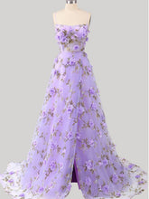 Vestido de fiesta largo morado claro con tirantes en forma de A y espalda cruzada