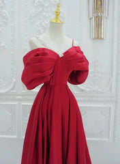 Bonito vestido de fiesta largo sencillo de corte A en color rojo