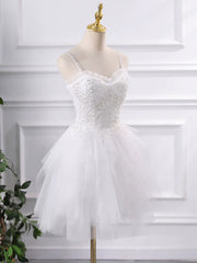 Lovely Tulle with Lace Applique Straps Short Party Dress