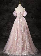 A-line Pink Lace and Tulle Sweetheart Party Dress