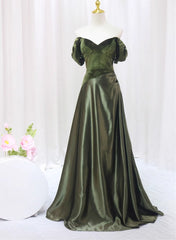 A-line Green Sweetheart Velvet Long Party Dress
