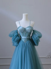 Blue Sweetheart Off Shoulder Long Party Dress