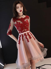 Red and Pink Tulle with Lace Short Sleeves Party Dress