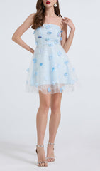 Dilys Dreamy Blue Floral Sequin Strapless Mini Dress
