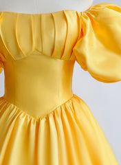 Yellow Satin Short Sleeves Party Dress
