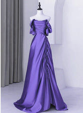 Beautiful Purple Satin Off Shoulder Formal Dress