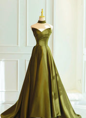 Green Satin Sweetheart Long A-line Prom Dress Evening Dress