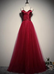 Gorgeous Dark Red Straps Tulle Long Party Dress