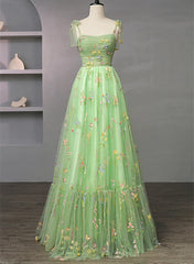 Light Green Tulle Straps Ball Gown Party Dress