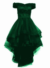 Fashionable Dark Green High Low Tulle with Lace Homecoming Dress
