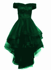 Fashionable Dark Green High Low Tulle with Lace Homecoming Dress
