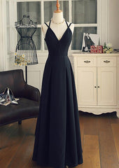 Hermoso vestido de fiesta juvenil largo de gasa negra con tirantes en forma de A