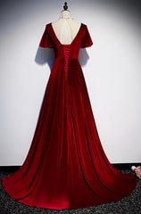 Dark Red Velvet Long Prom Dress