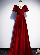 Dark Red Velvet Long Prom Dress