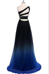Charming A Line Sweep Train One Shoulder Sleeveless Gradient Prom Dress