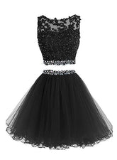 Black Two Piece Tulle Homecoming Dress