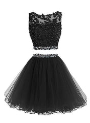Black Two Piece Tulle Homecoming Dress