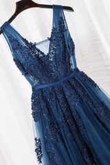 Vestido de dama de honor largo azul de corte A