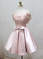 Lindo vestido de fiesta corto de satén rosa