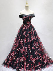 Beautiful Black Long Floral Lace Party Dress