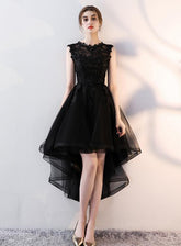 Black Tulle Round Neckline High Low Party Dress
