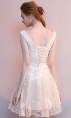 Ivory Lace Short V-neckline Lovely Homecoming Dress