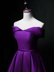 Purple Sweetheart Satin Off Shoulder Homecoming Dresses