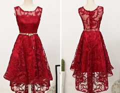 Dark Red High Low Lace Party Dress Homecoming Dress
