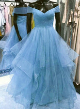 Cute Blue Tulle Sweetheart Layers Long Formal Dresses